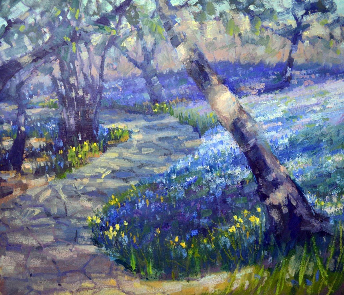 Impressionistic Landscape Oil Painting By Kristina Sellers, 24 X 20", Hyacinth Trail, Original Artwork