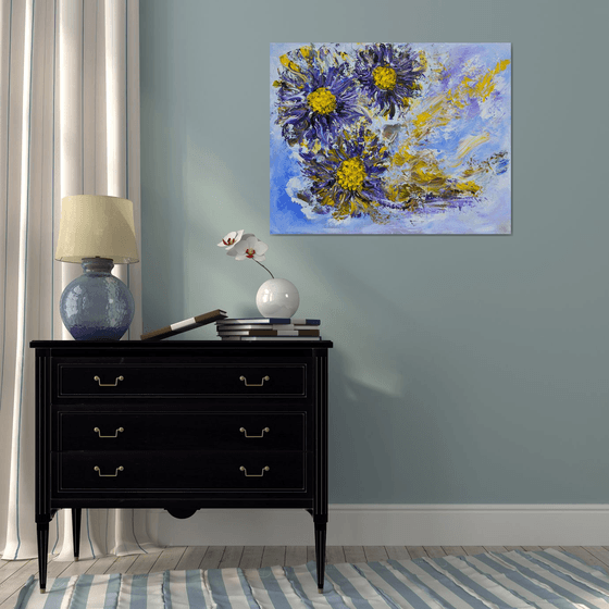 Angel's sky with a touch of Van Gogh ABSTRACT FLOWERS IMPRESSIONISTIC READY TO HANG FREE SHIPPING