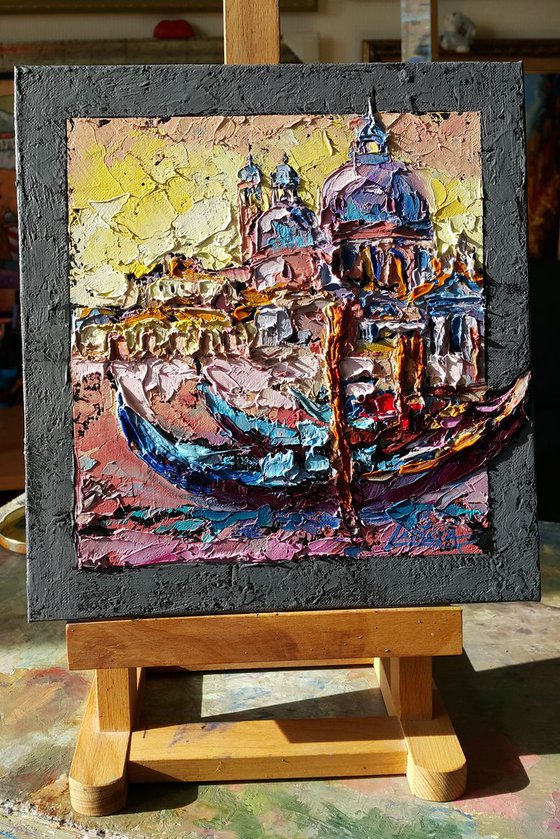 Painting oil VENICE, colorful painting of small format, palette knife