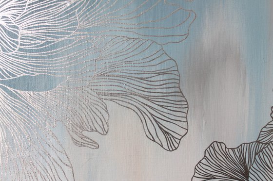 "Silver Thinness 2" Floral blue silver art