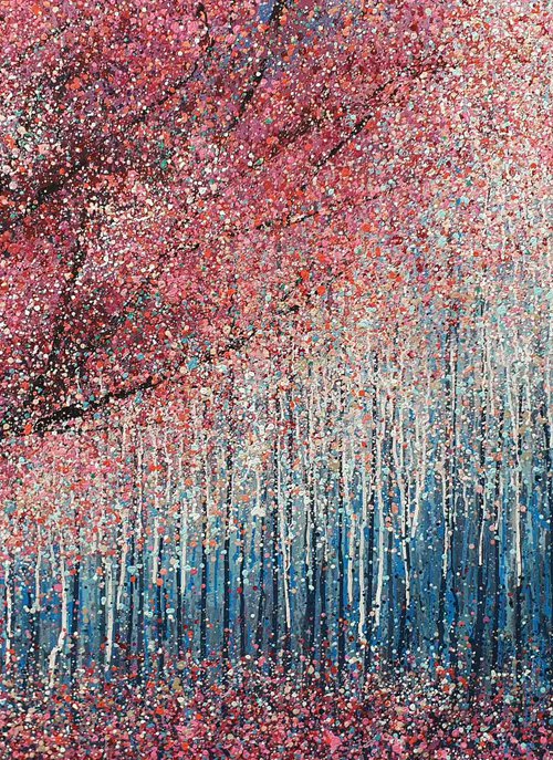 Sakura Original pink abstract tree Tender Light painting Spring blossom Large abstract landscape Cherry Blossom by Nadiia Antoniuk