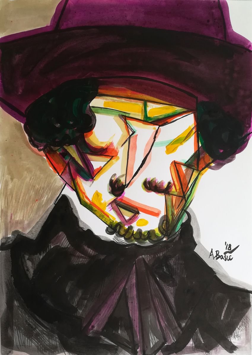 Geometric Portrait Painting By Aleksandar Basic, 12 X 17, Umberto Boccioni, Original Artwork