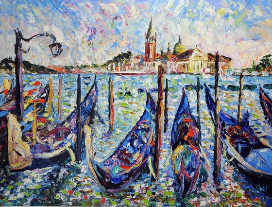 Le gondole olio su tela 103x140cm