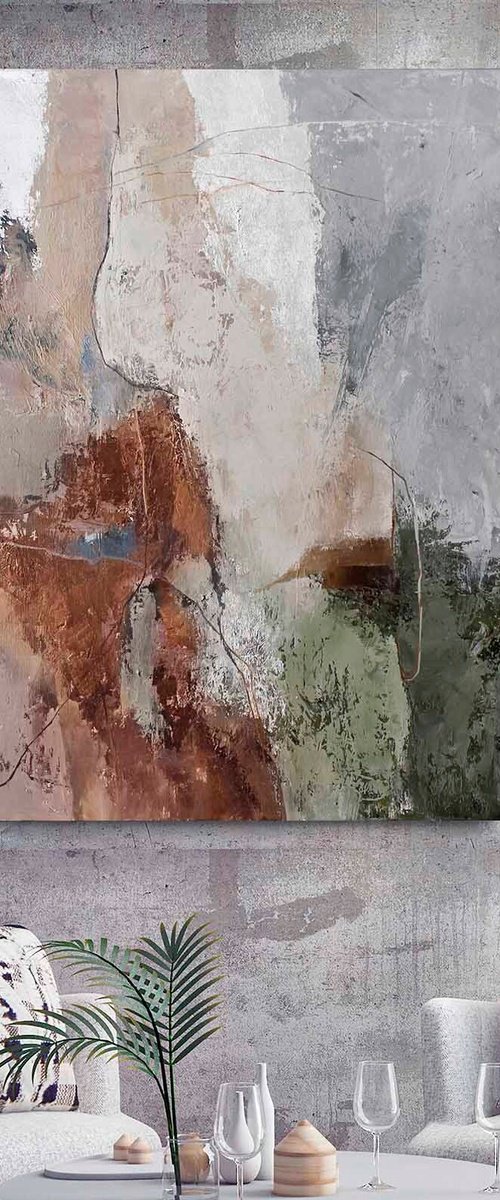 "Orange brume 2" Green terracotta abstract by Yana Sagan