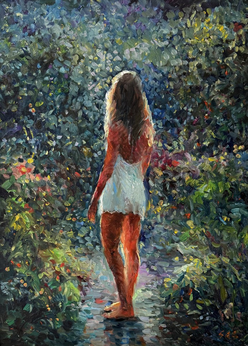 Impressionistic Botanical Oil Painting By Liubou Sas, 22 X 30", Retreat, Original Artwork