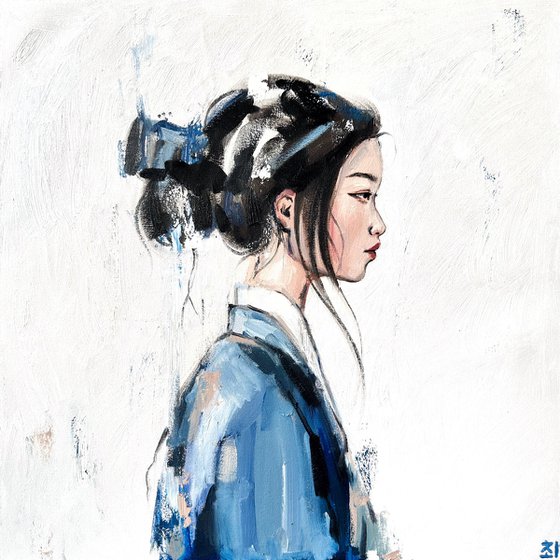 Geisha in blue kimono