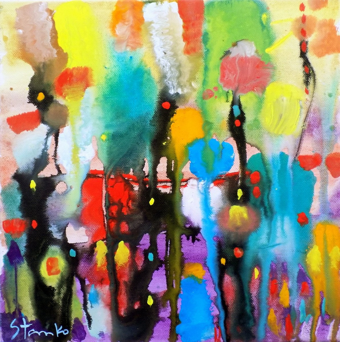 Abstract Acrylic Painting By Stanislav Bojankov, 12 X 12", Just Rainy-Xxx, Original Artwork