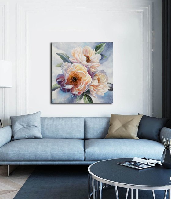 "Beauty of peonies", floral painting