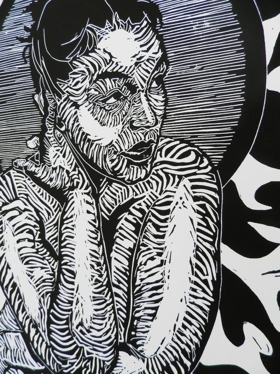 Nude Lino Cut Hand Pulled Print