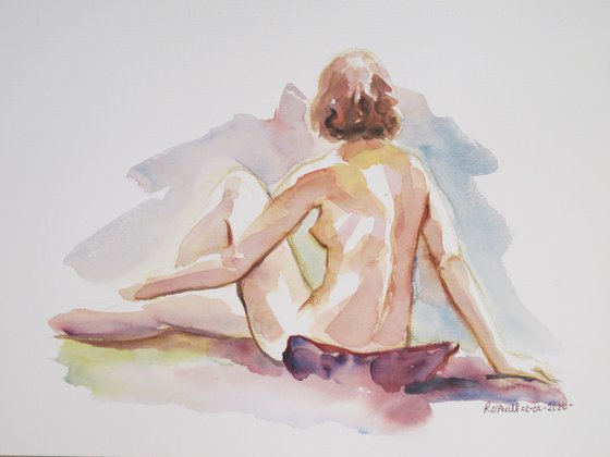 Seated female nude back study