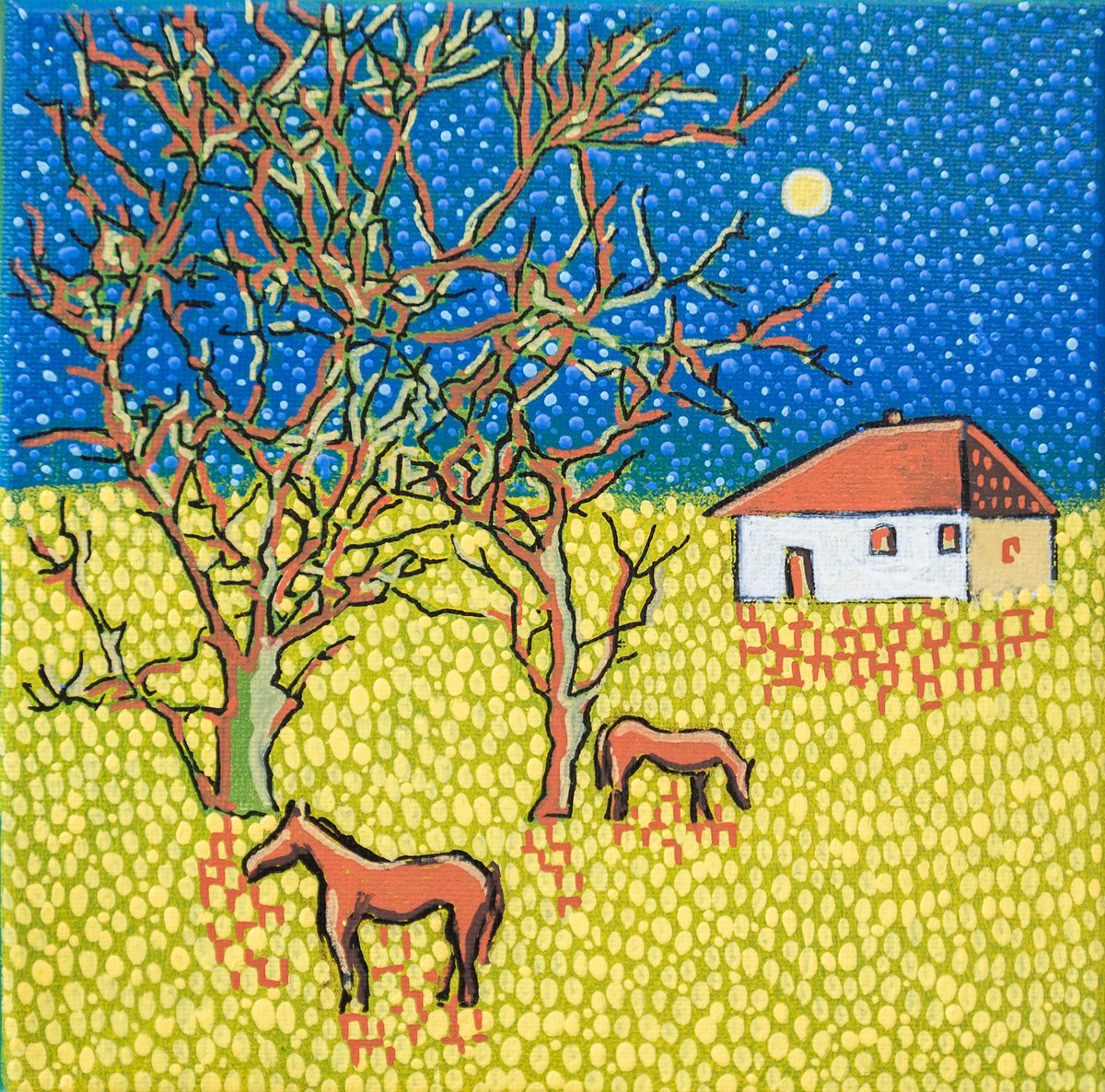 Illustrative Landscape Acrylic Painting By Ariadna De Raadt, 8 X 8, Peace To Ukraine 2, Original Artwork