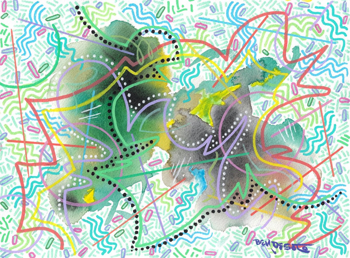 Abstract Acrylic Painting By Ben De Soto, 12 X 9, Line Composition, Original Artwork