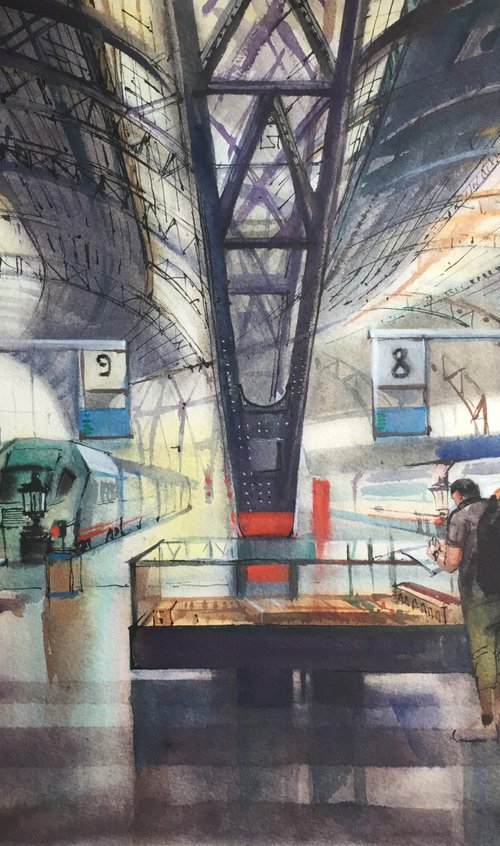 Train station painting. Barcelona Station. by Natalia Veyner