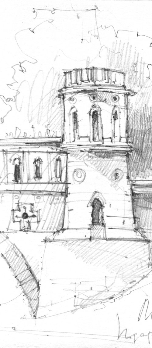 "Architectural sketch" original pencil drawing - Moscow by Ksenia Selianko
