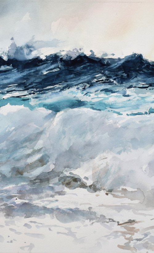 Breaking the waves( 68X48 ) by Goran Žigolić Watercolors