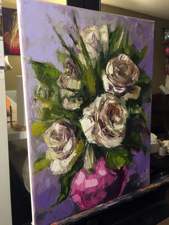 White Roses on Purple