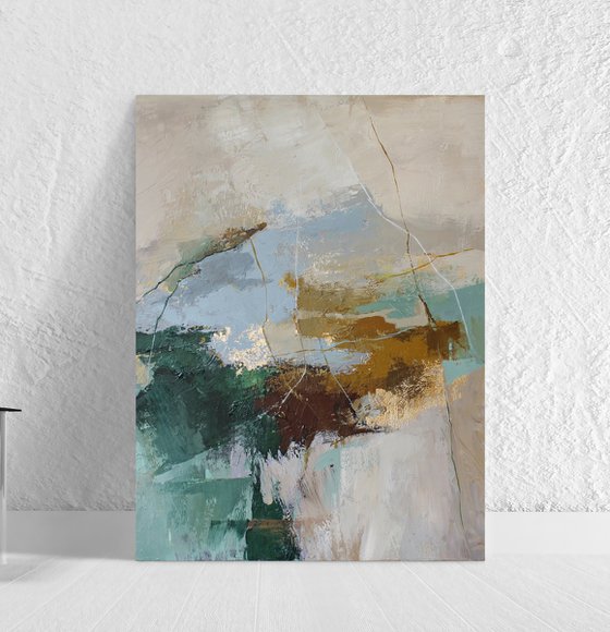 "Cliff" Green gray abstract acrylic art