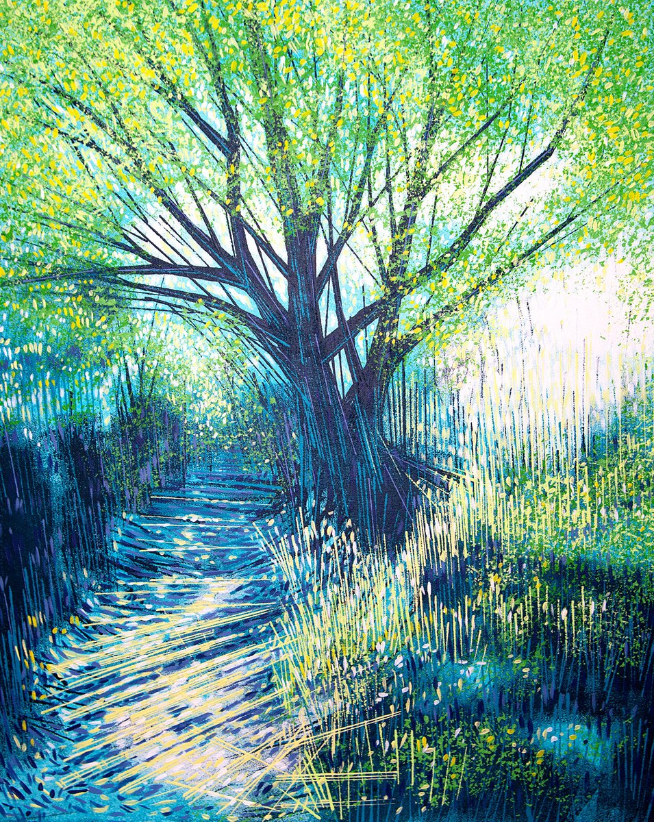 Impressionistic Landscape Acrylic Painting By Marc Todd, 24 X 30", Light Through Summer Trees, Original Artwork