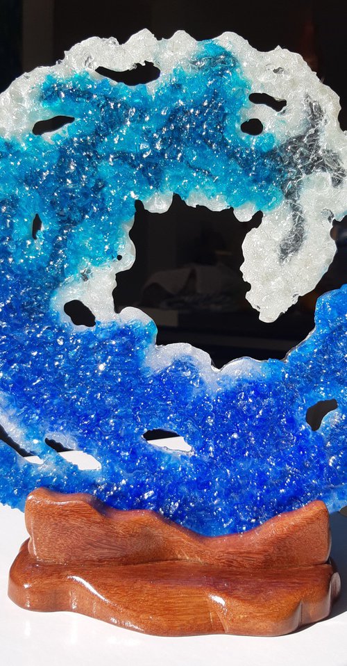 Blue Turquoise glass wave by Alexandra Dobreikin