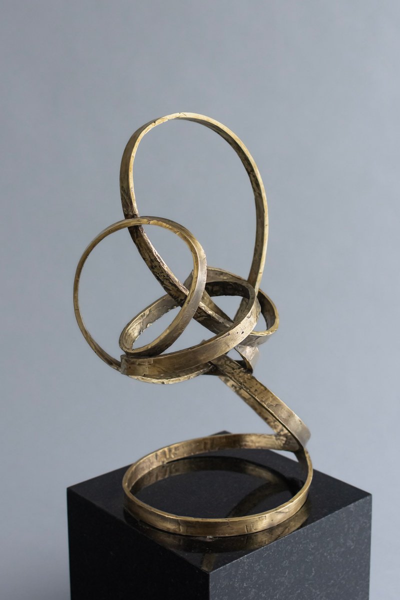 Organic Abstract Bronze Sculpture By Liutauras Grieze, 8 X 20", Self-Portrait, Original Artwork