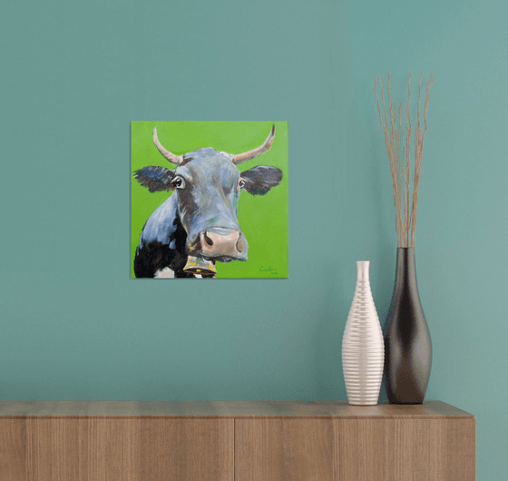 Cow painting green background