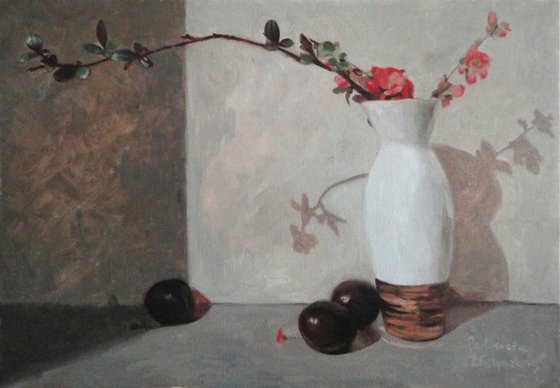 Pink flowers and plums