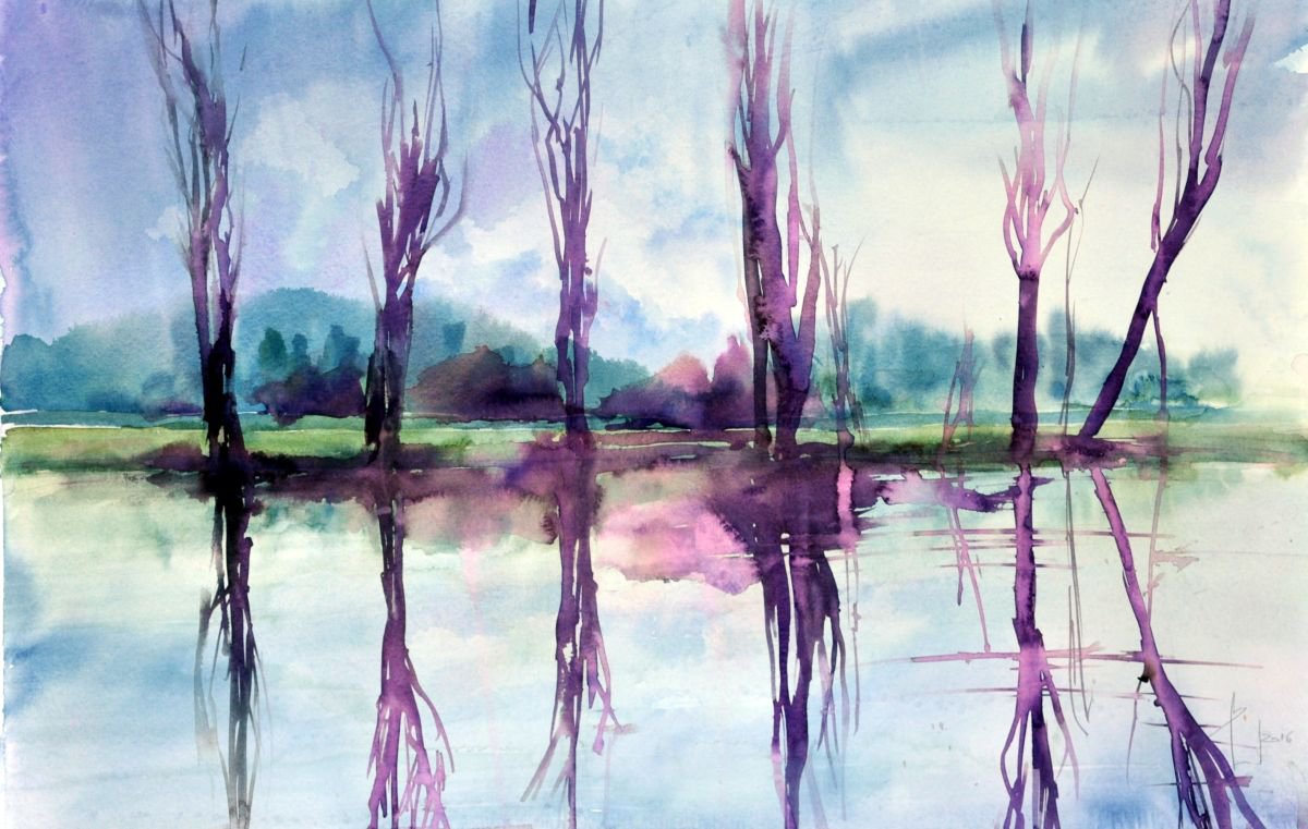 RIVER ARGA original watercolour 55x38cm by Beata van Wijngaarden