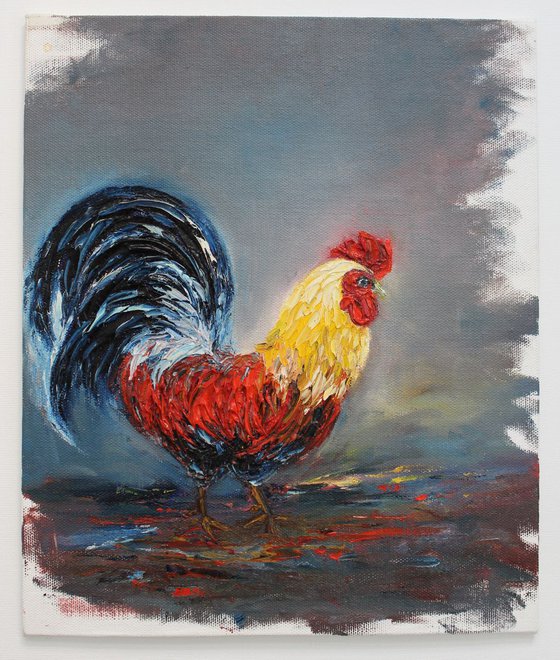 Rooster - Cock painting - Oil painting on canvas board - textured art - Easter - special cockerel
