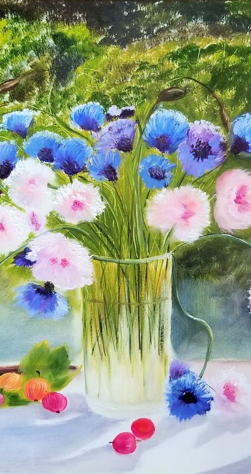 Cornflowers and Daisies by Alexandra Tomorskaya/Caramel Art Gallery