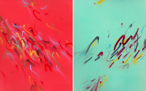Diptych 'Blue And Red Notes"
