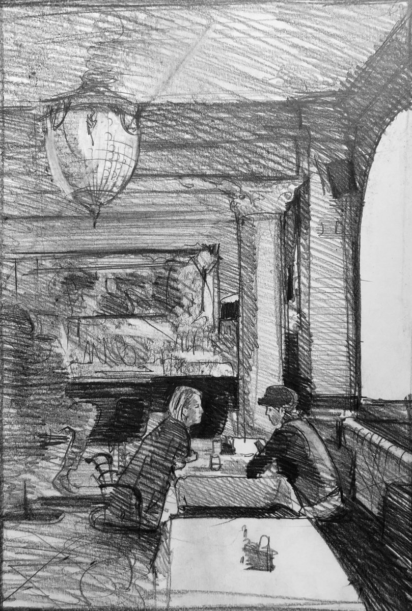 Impressionistic Still Life Pencil Drawing By Patricia Moskalevich, 12 X 16", Bistro Sketch Vii, Original Artwork