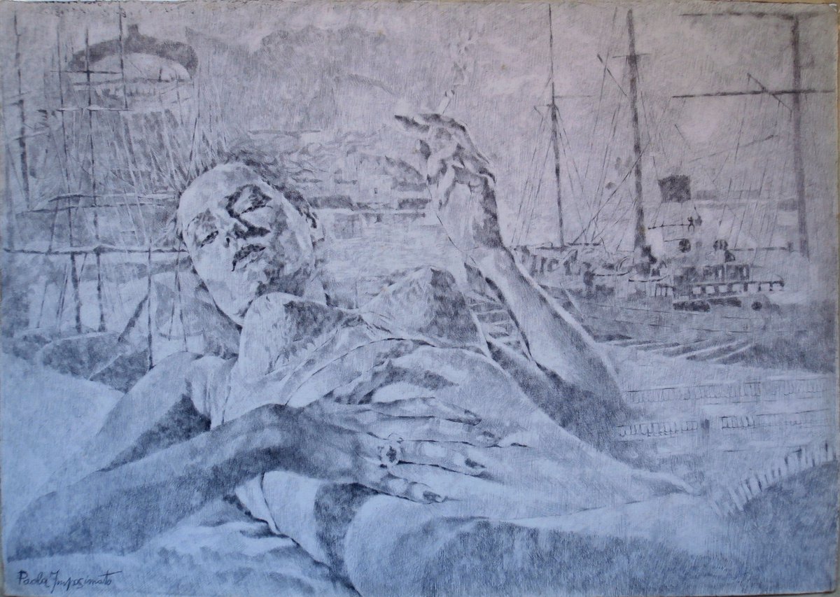 Expressive Portrait Pencil Drawing By Paola Imposimato, 28 X 20", Awakening, Original Artwork