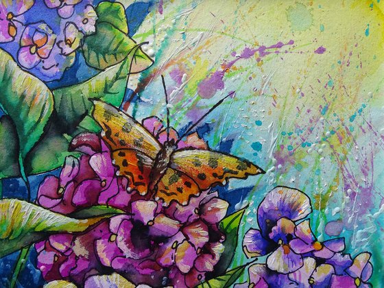 Bee watercolor - 'The butterfly and the bee'