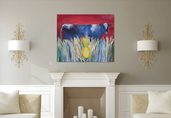 Cow with pineapple