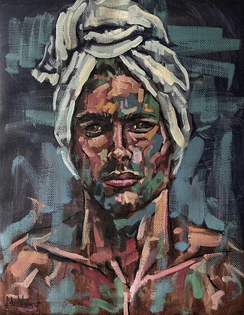 Expressive Portrait Oil Painting By Emmanouil Nanouris, 16 X 20, Wet, Original Artwork