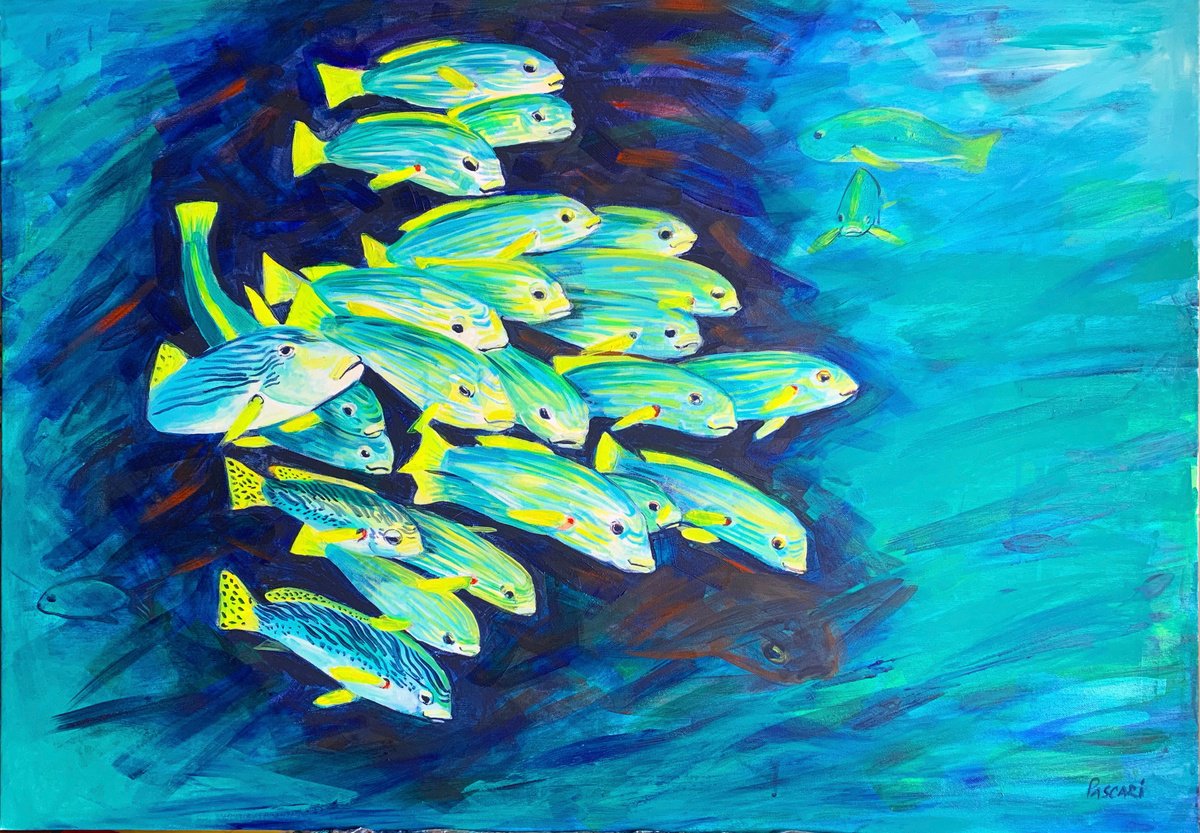 Impressionistic Animal Acrylic Painting By Olga Pascari, 39 X 28", Sealife, Original Artwork