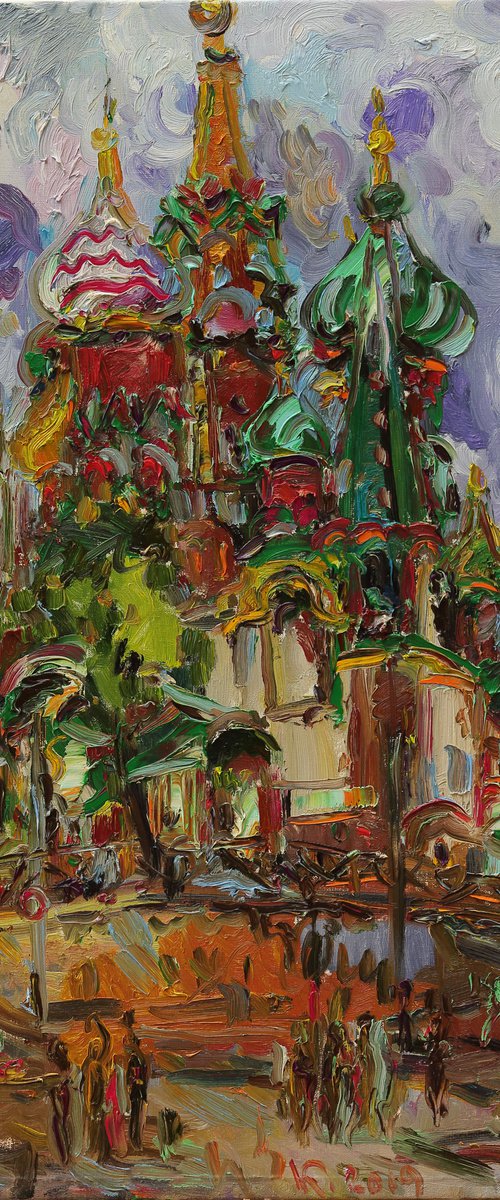 NООN. ST BASIL'S CATHEDRAL- Moscow cityscape - Russian architecture - oil painting by Karakhan