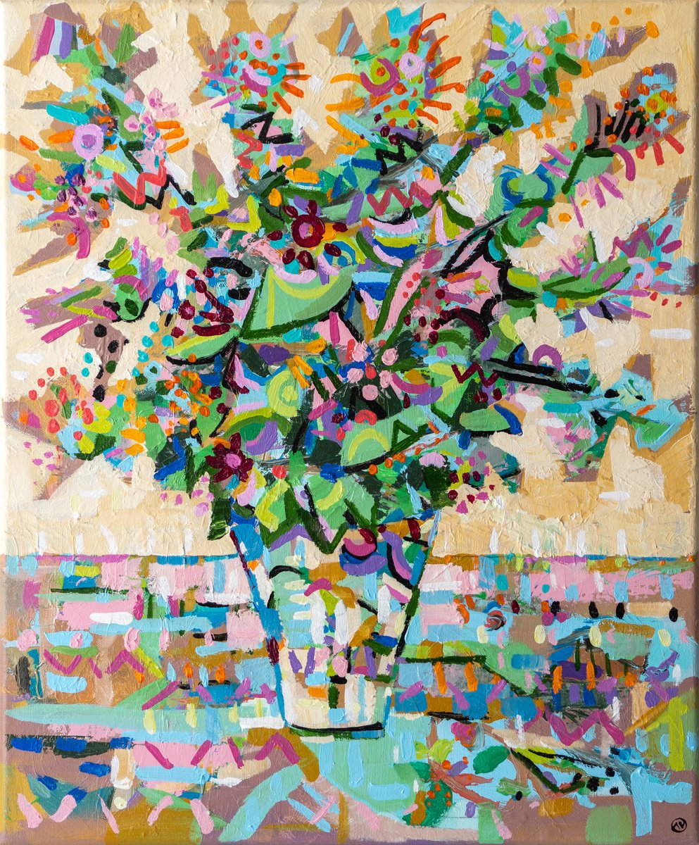 Organic Botanical Acrylic Painting By Joseph Villanueva, 20 X 24", Blooms In Brushstrokes 7 (Av Art), Original Artwork