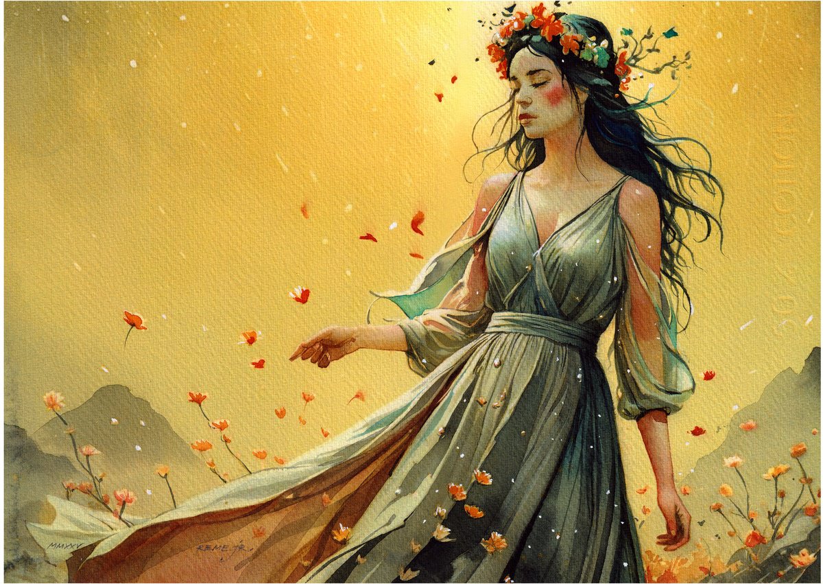 Impressionistic Portrait Watercolour By Reme Jr., 14 X 10", Girl And Wind, Original Artwork