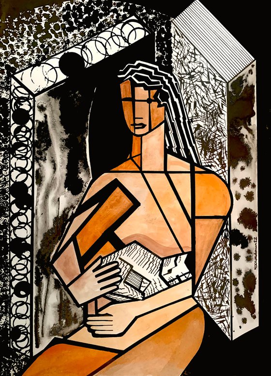 'Cubist Woman with Cat'