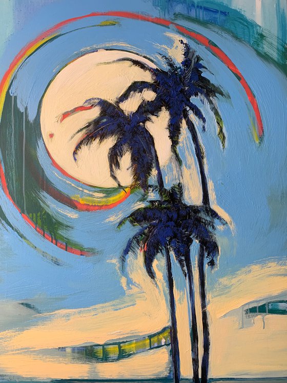 Big bright painting - "Palms" - Expressionism - Street Art - California