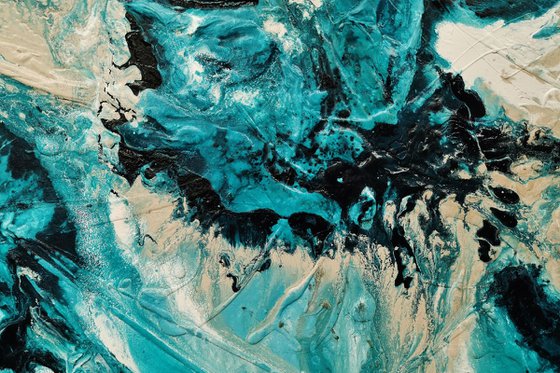 Creamed Honey Rush 270cm x 120cm Cream Teal Textured Abstract Art