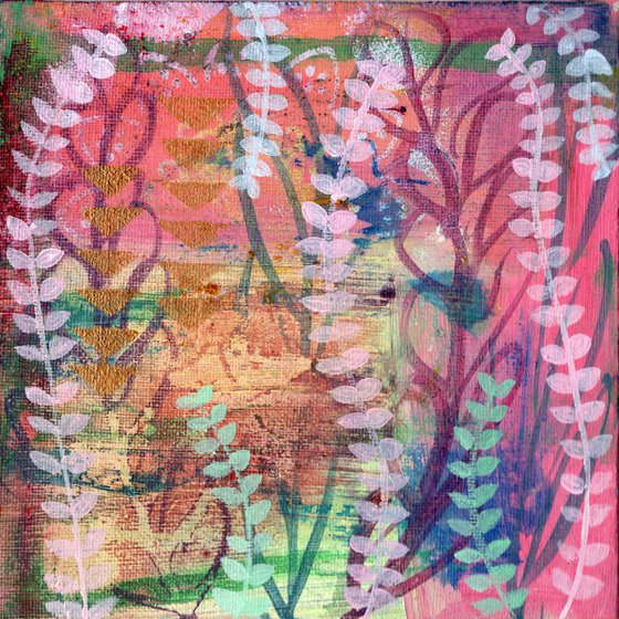 Abstract Garden 6  - Contemporary Abstract Painting with Flower Vines