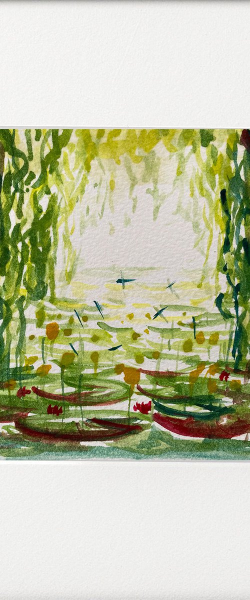 Waterlily Pond with Damsel flies by Teresa Tanner