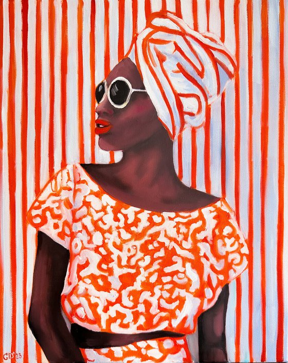 Orange Stripes - African American Woman Portrait