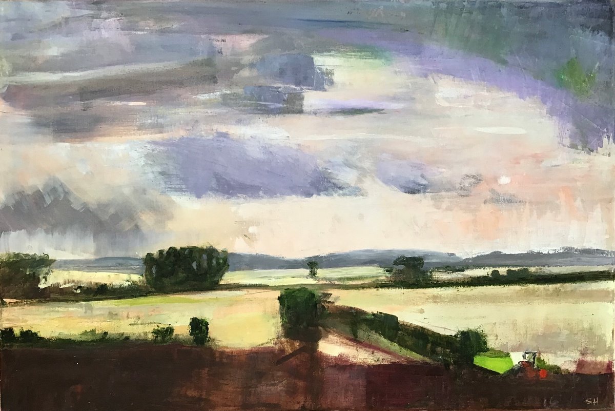 Organic Landscape Oil Painting By Sandra Haney, 35 X 24", Northern Harvest, Original Artwork