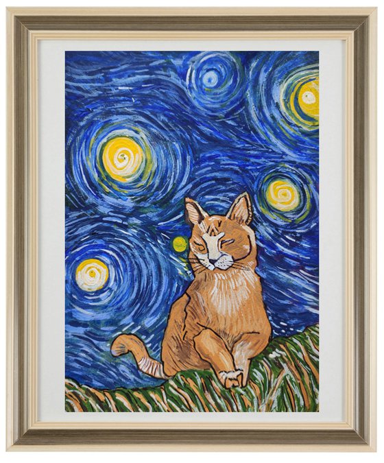 A cat on a starry night