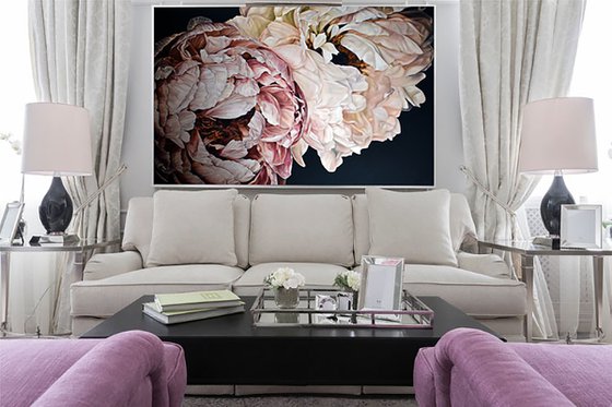 Huge oil painting with peonies Elegant 180 * 120 cm