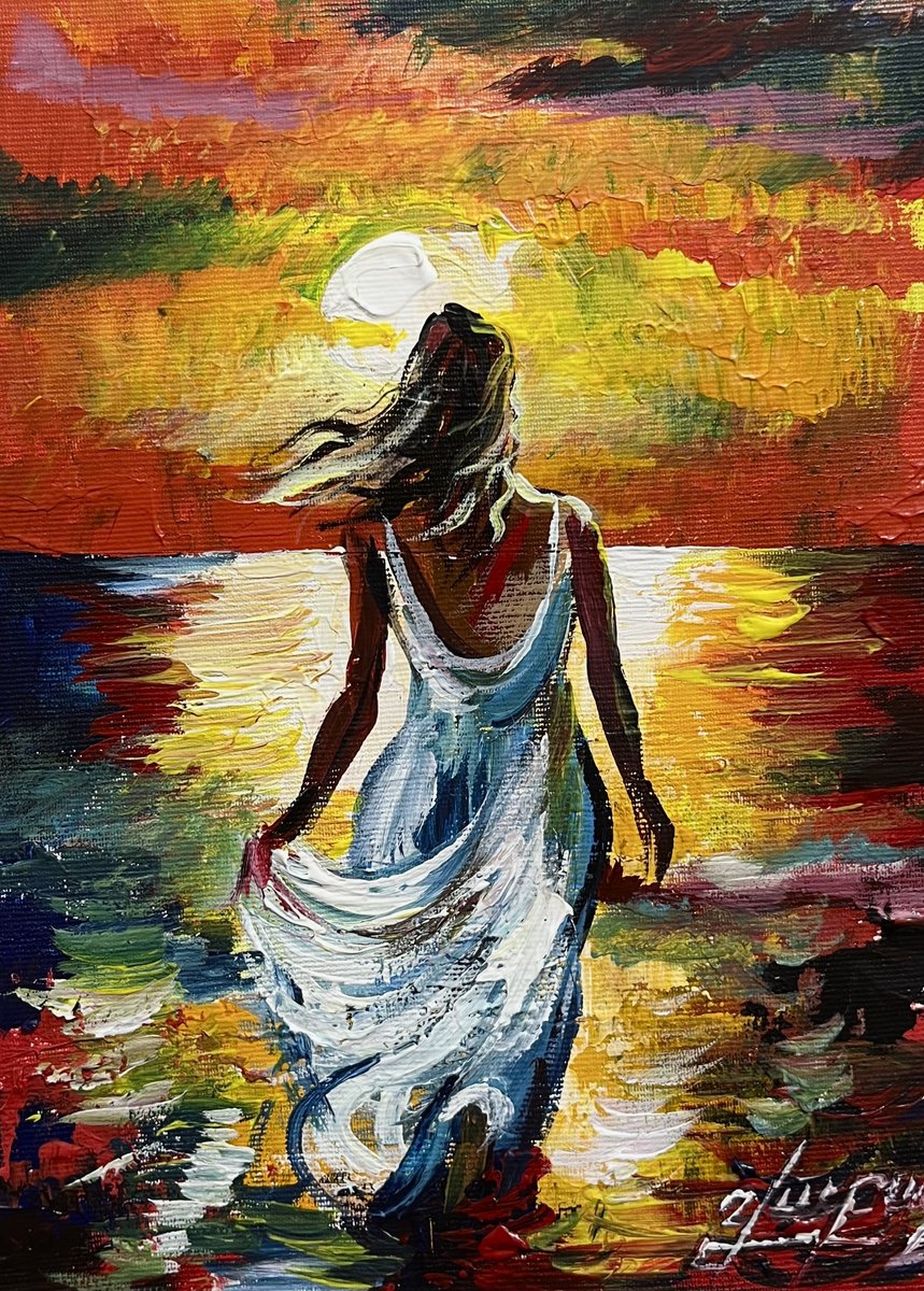 Impressionistic Landscape Oil Painting By Vahe Bagumyan, 8 X 11", Dance With The Sea, Original Artwork