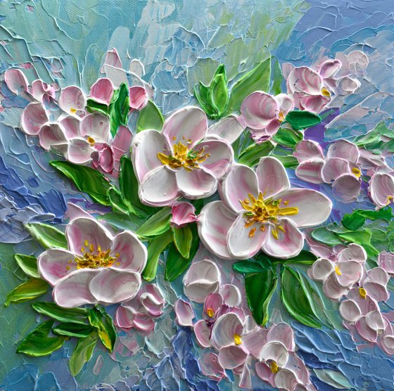 Apple Blossom Flowers - Impasto Spring Tree Flowers